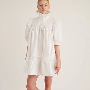 AVAVAV Gathered Ruffled Long Sleeve Cotton Poplin Mini Dress S